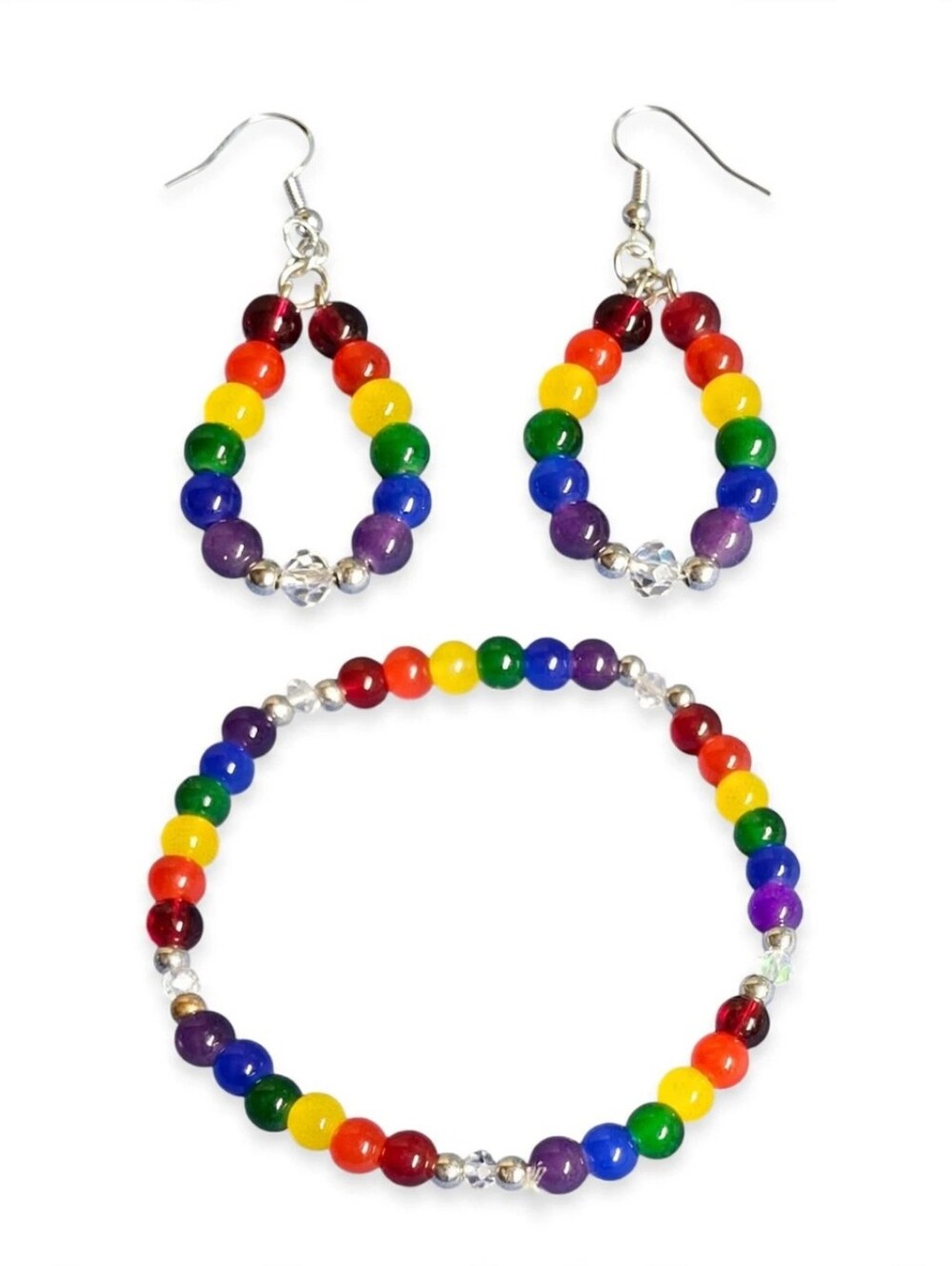 Colorful Rainbow Beaded Earrings and Bracelet Set - Multicolor